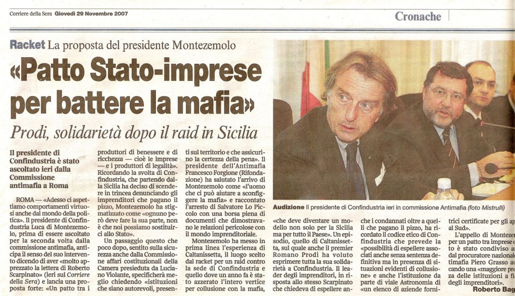 Patto Stato-Imprese per battere la mafia