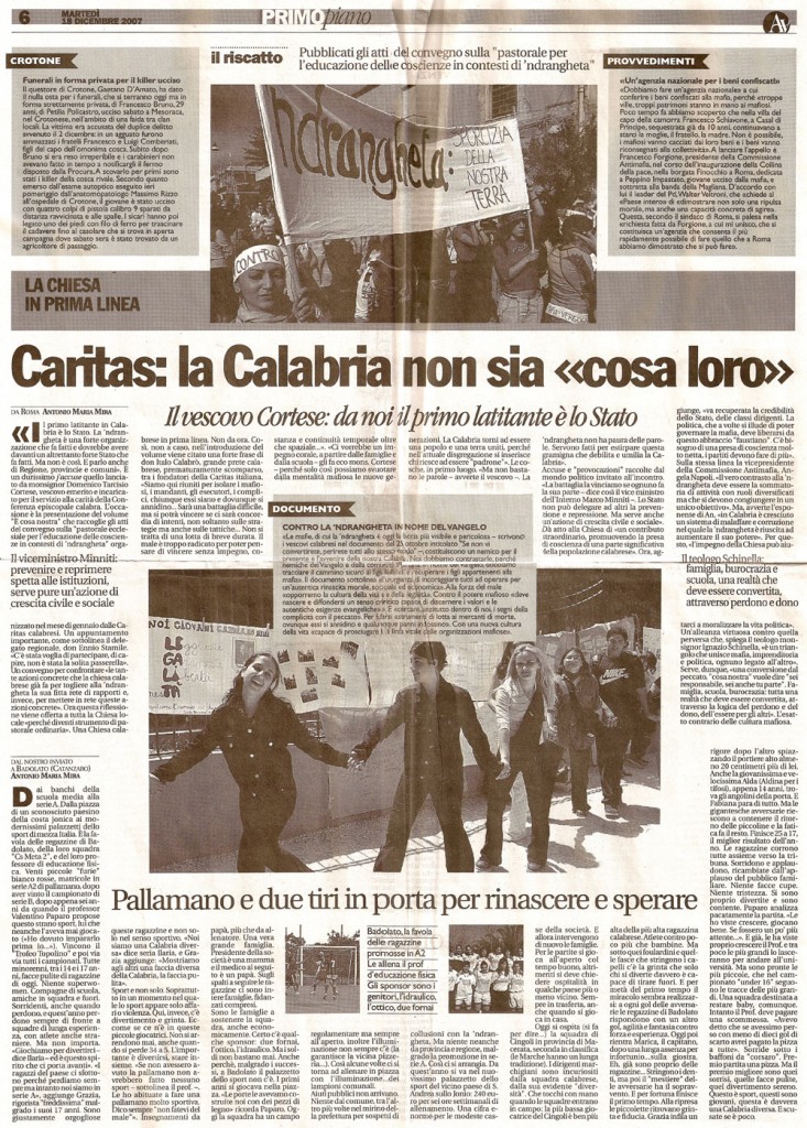 Caritas: la Calabria non sia “cosa loro”