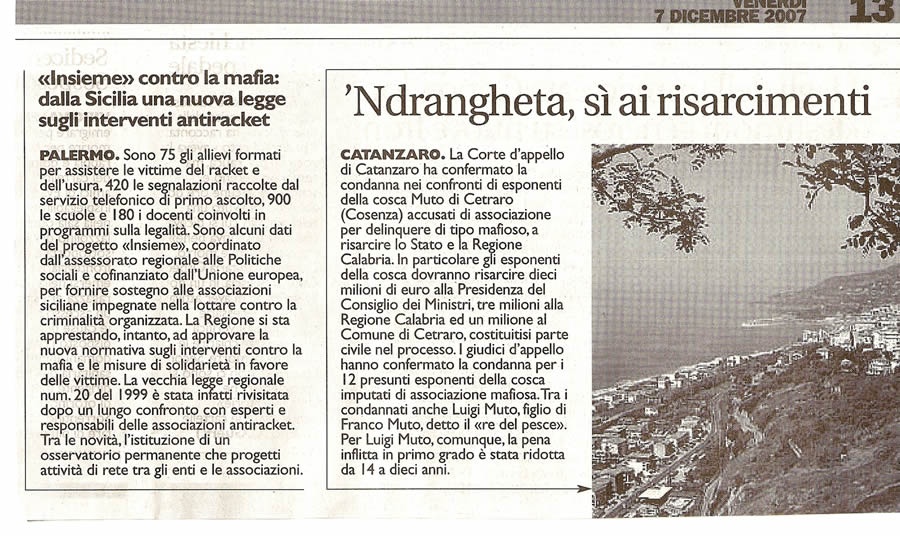 ‘Ndrangheta, si ai risarcimenti