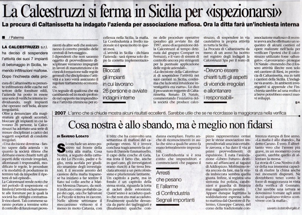 La Calcestruzzi si ferma in Sicilia per “ispezionarsi”