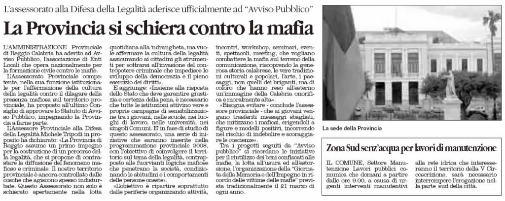 La provincia si schiera contro la mafia