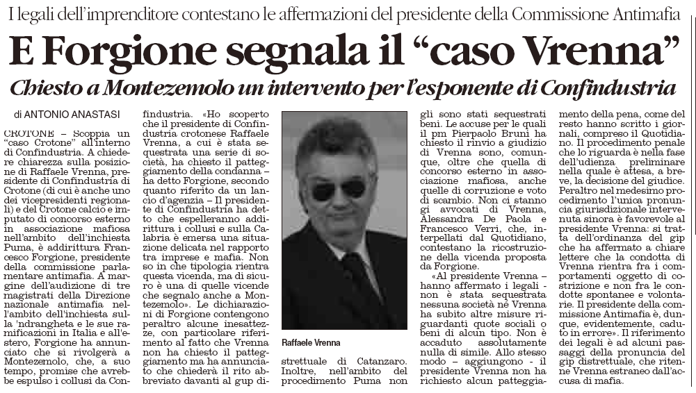 E Forgione segnala il “caso Vrenna”