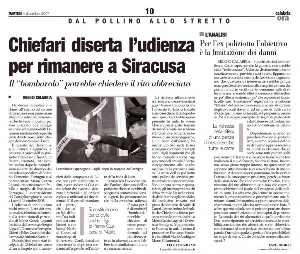 Chiefari diserta l’udienza per rimanere a Siracusa