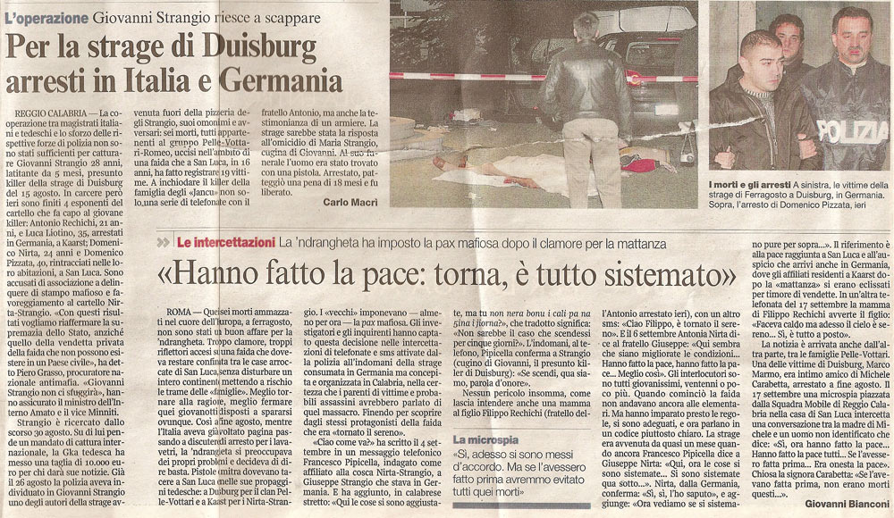 Per la strage di Duisburg arresti in Italia e Germania