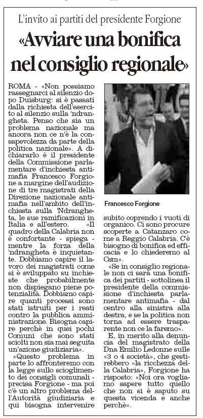 “Avviare una bonifica nel consiglio regionale”