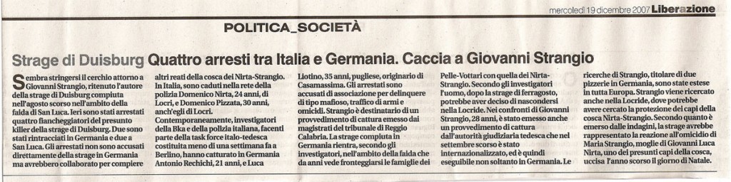 Strage di Duisburg: Quattro arresti tra Italia e Germania, caccia a Giovanni Stragio