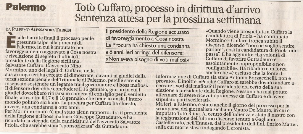 Totò Cuffarò, processo in dirittura di arrivo