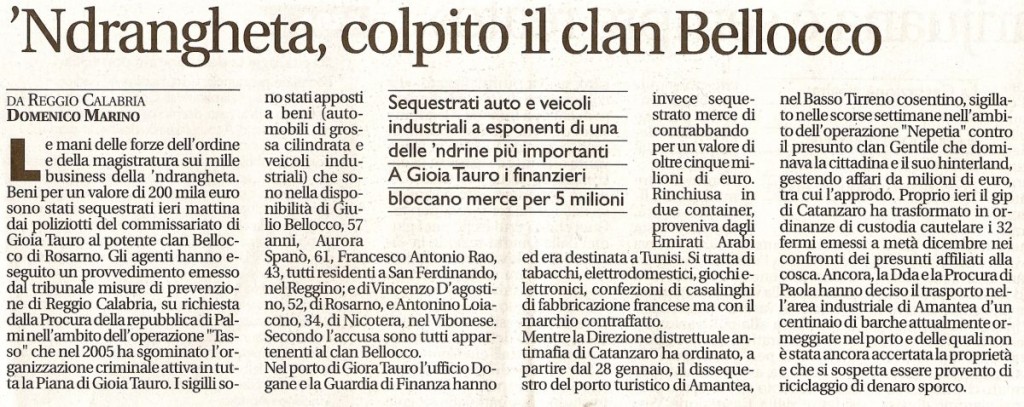 ‘Ndrangheta, colpito il clan Bellocco