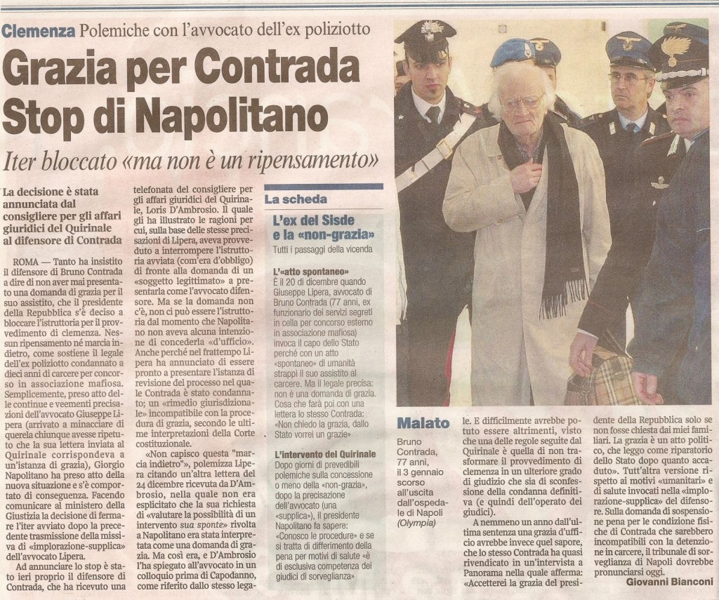 Grazia per Contrada, stop di Napolitano