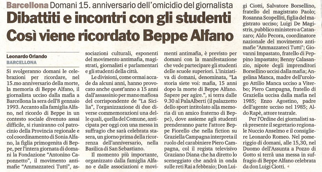 Dibattiti e incontri con gli studenti, così viene ricordato Beppe Alfano