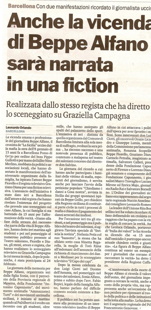 Anche la vicenda di Beppe Alfano sarà narrata in una fiction