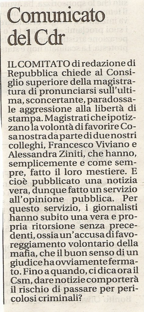 Comunicato Cdr, redazione Repubblica