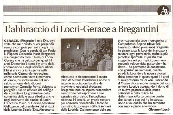 L’abbraccio di Locri-Gerace a Bregantini