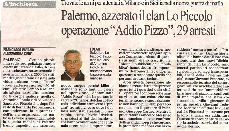 Palermo, azzerato il clan Lo Piccolo. Operazione “Addio Pizzo”, 29 arresti