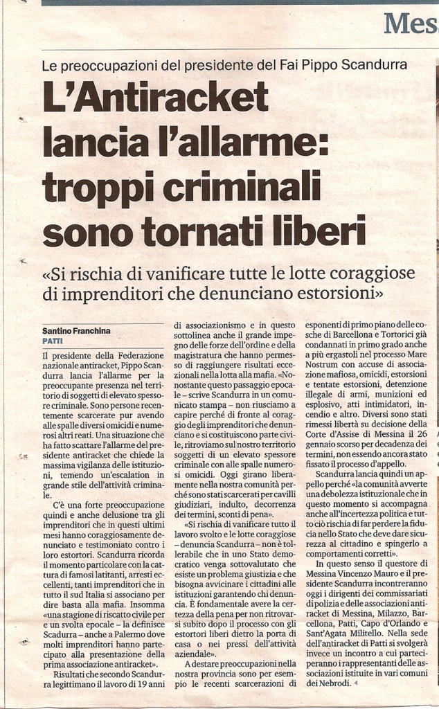 L’Antiraket lancia l’allarme: troppi criminali sono tornati liberi