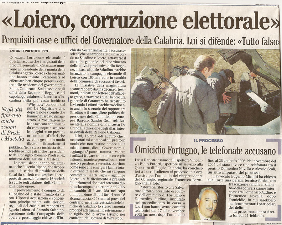 «Loiero, corruzione elettorale»