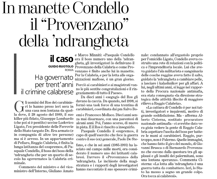 In manette Condello, il Provenzano della ‘ndrangheta