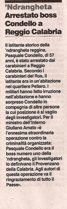 Arrestato boss Condello a Reggio Calabria