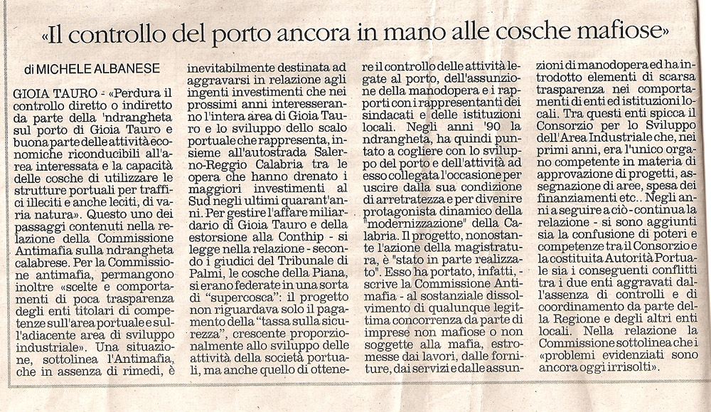 Il controllo del porto in mano alle cosche mafiose