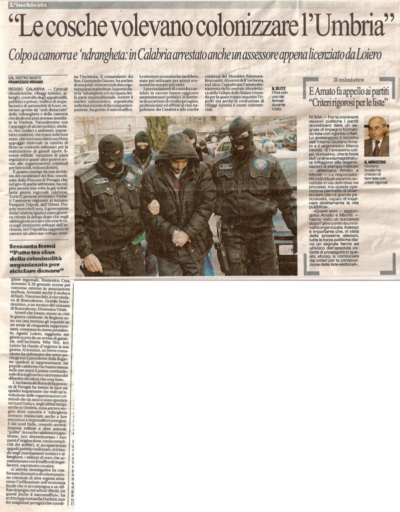 «Le cosche volevano colonizzare l’Umbria