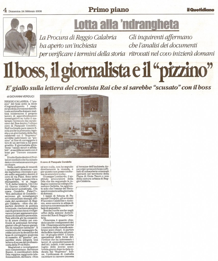 Il boss, il giornalista e il “pizzino”