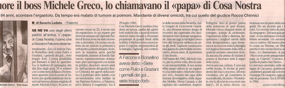 «Muore il boss Michele Greco, lo chiamavano “il papa” di Cosa Nostra