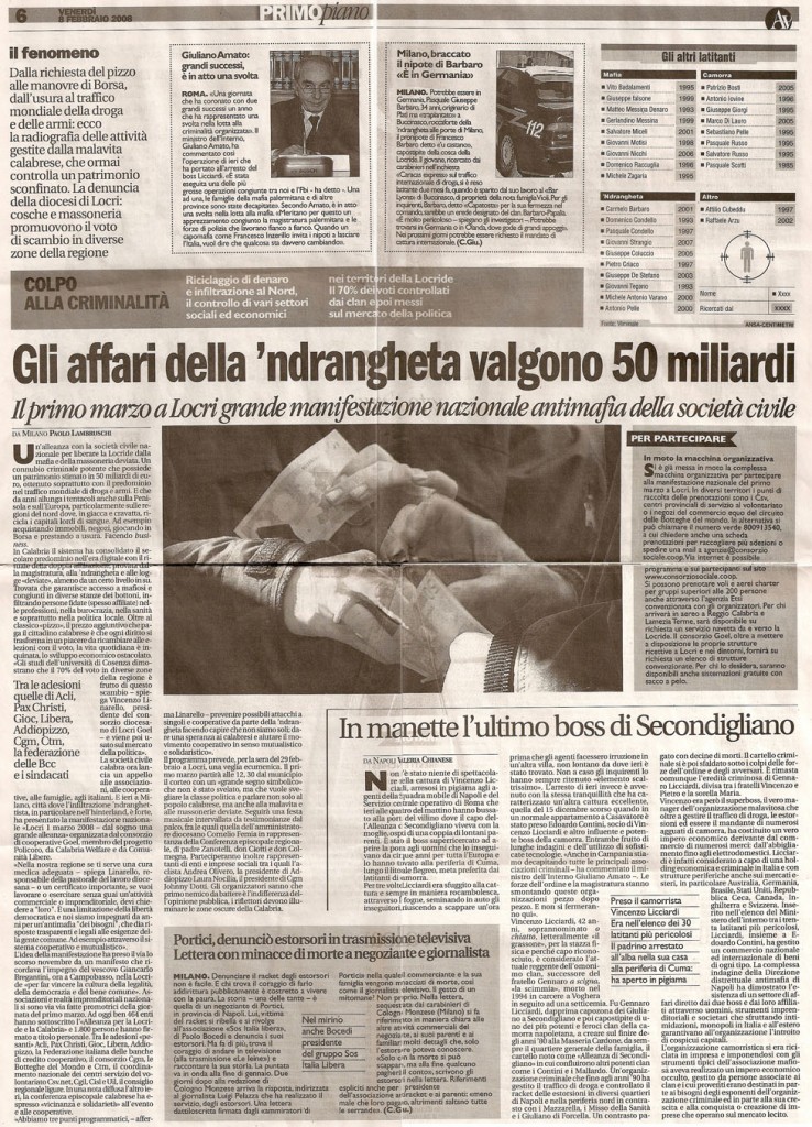 Gli affari della ‘ndrangheta valgono 50 miliardi