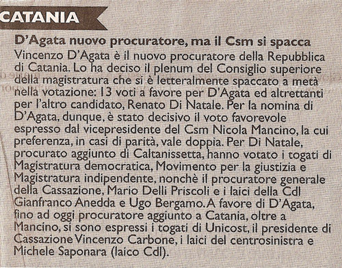 D’Agata nuovo procuratore, ma il Csm si spacca