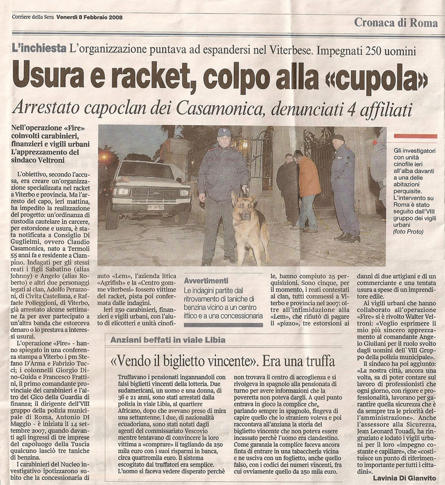 Usura e racket, colpo alla cupola