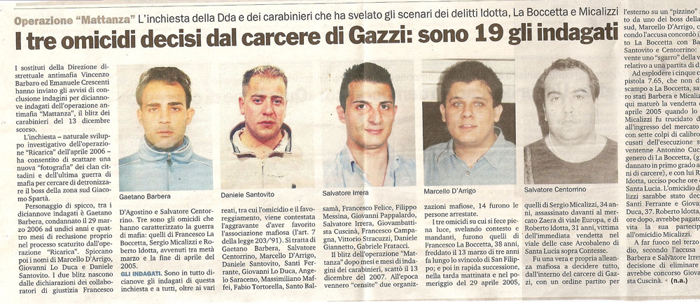 I tre omicidi decisi dal carcere di Gazzi: 19 gli arresti