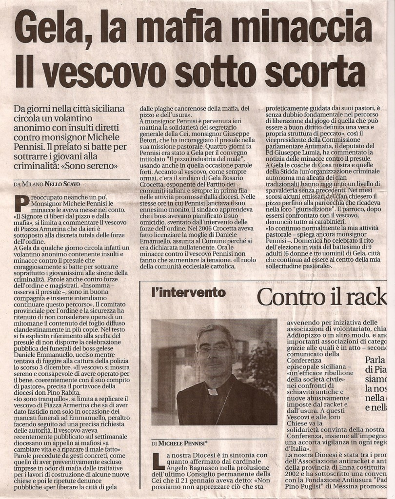 Gela, la mafia minaccia il vescovo sotto scorta