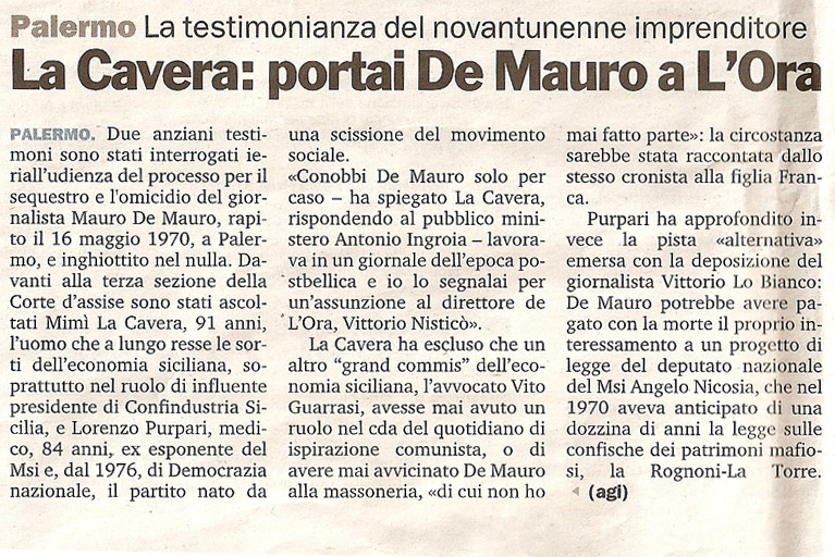 La Cavera: portai De Mauro a L’Ora