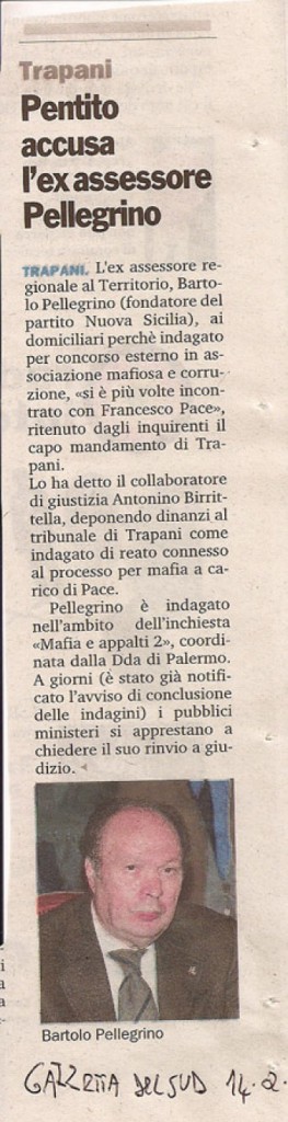 Pentito accusa l’ex assessore Pellegrino
