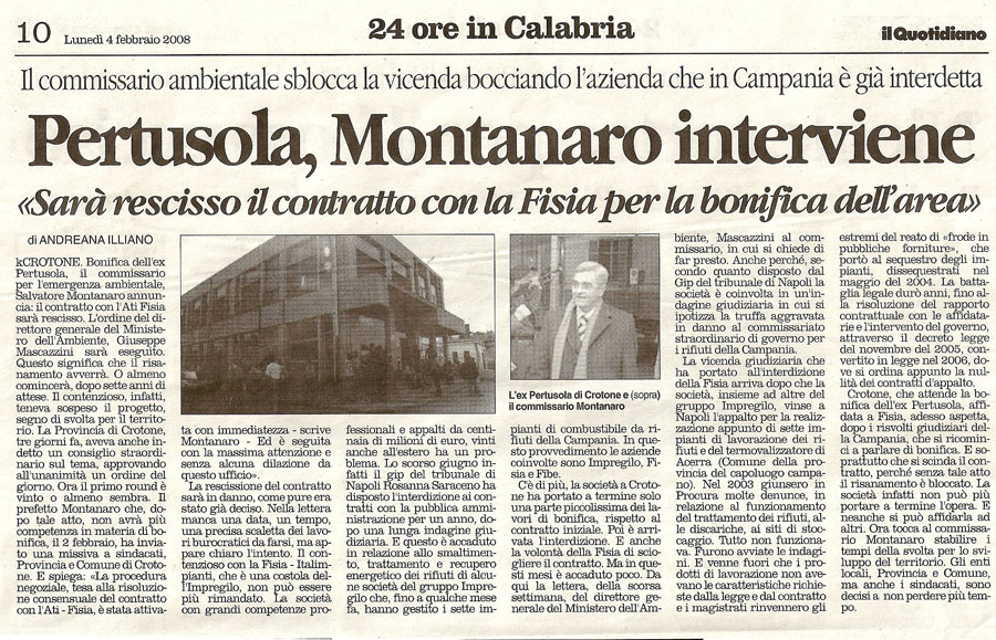 Pertusola, Montanaro interviene