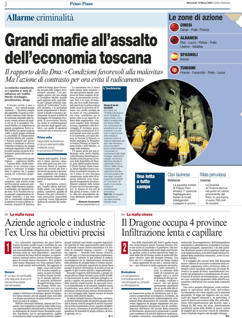Grandi mafie all’assalto dell’economia toscana