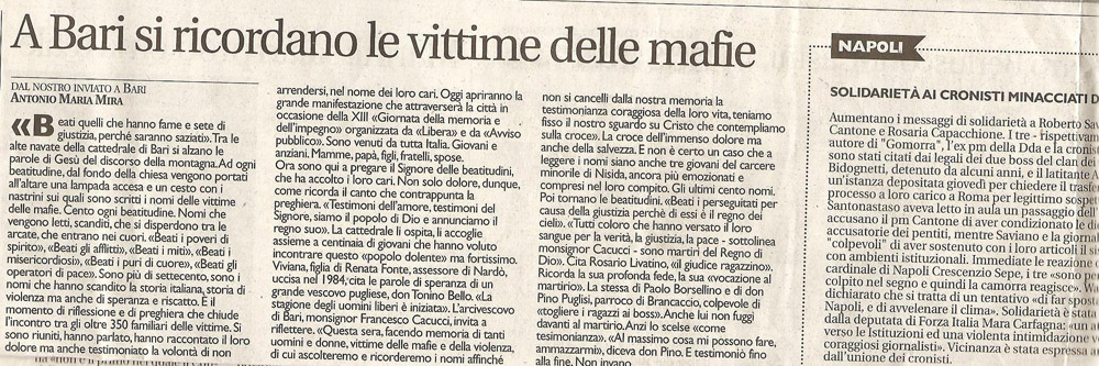 A Bari si ricordano le vittime delle mafie