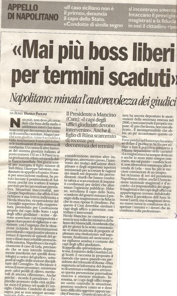 «Mai più boss liberi per termini scaduti»