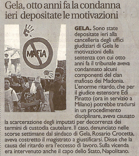 Gela, otto anni fa la condanna ieri depositate le motivazioni
