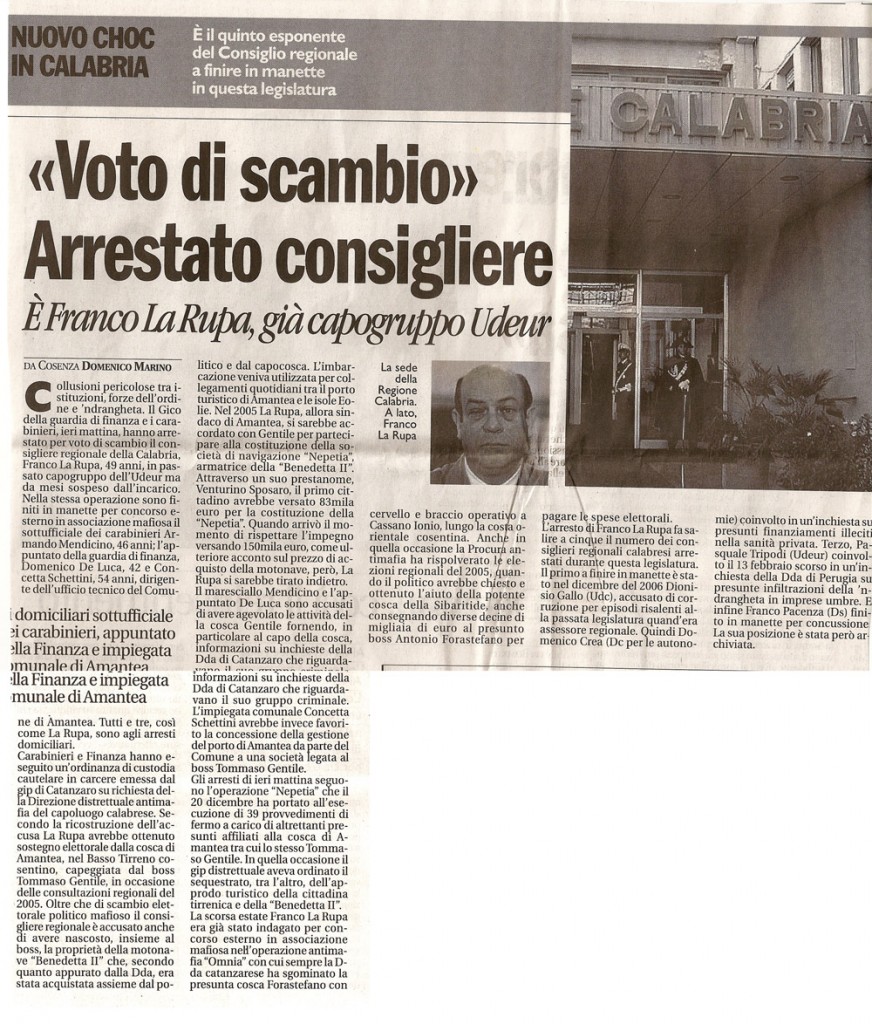 «Voto di scambio» arrestato consigliere