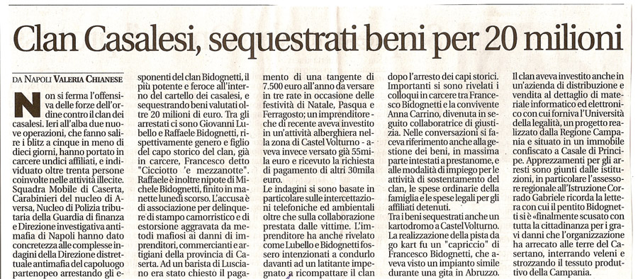 Clan Casalesi, sequestrati beni per 20 milioni