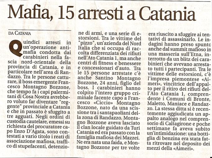 Mafia, 15 arresti a Catania