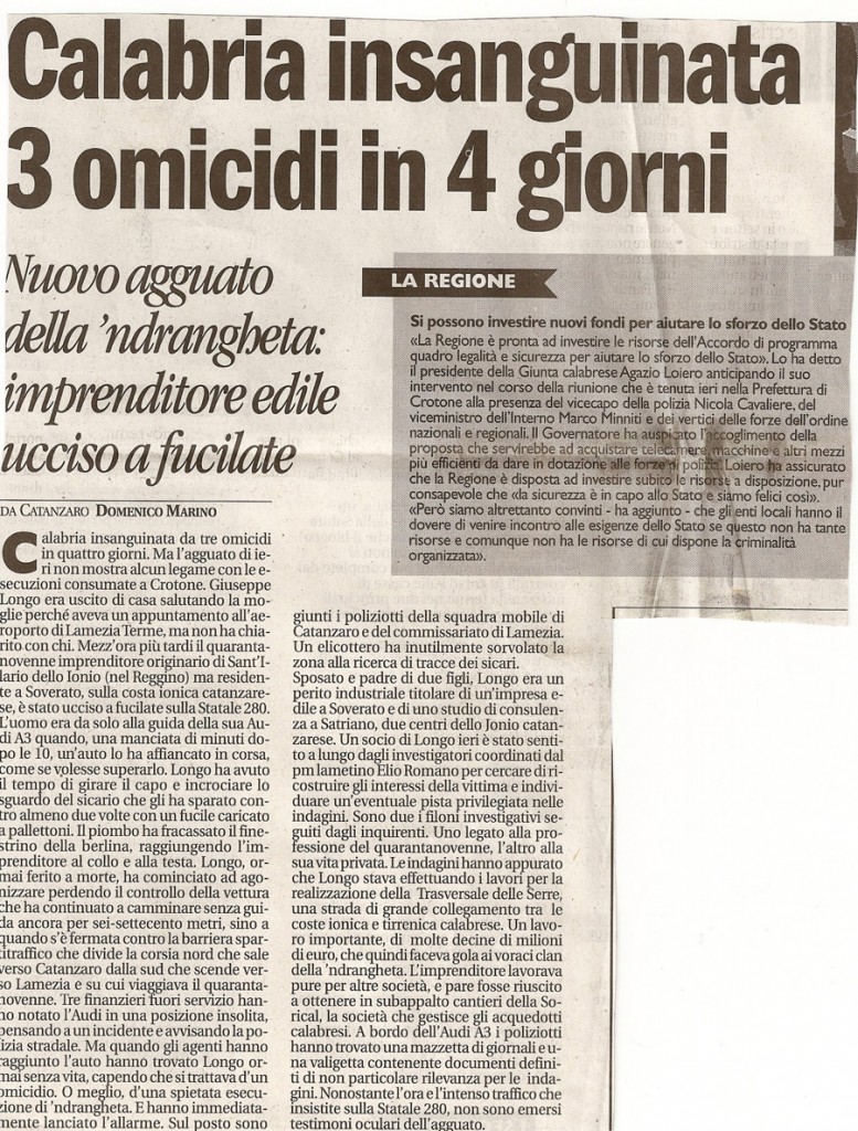 Calabria insanguinata, 3 omicidi in 4 giorni