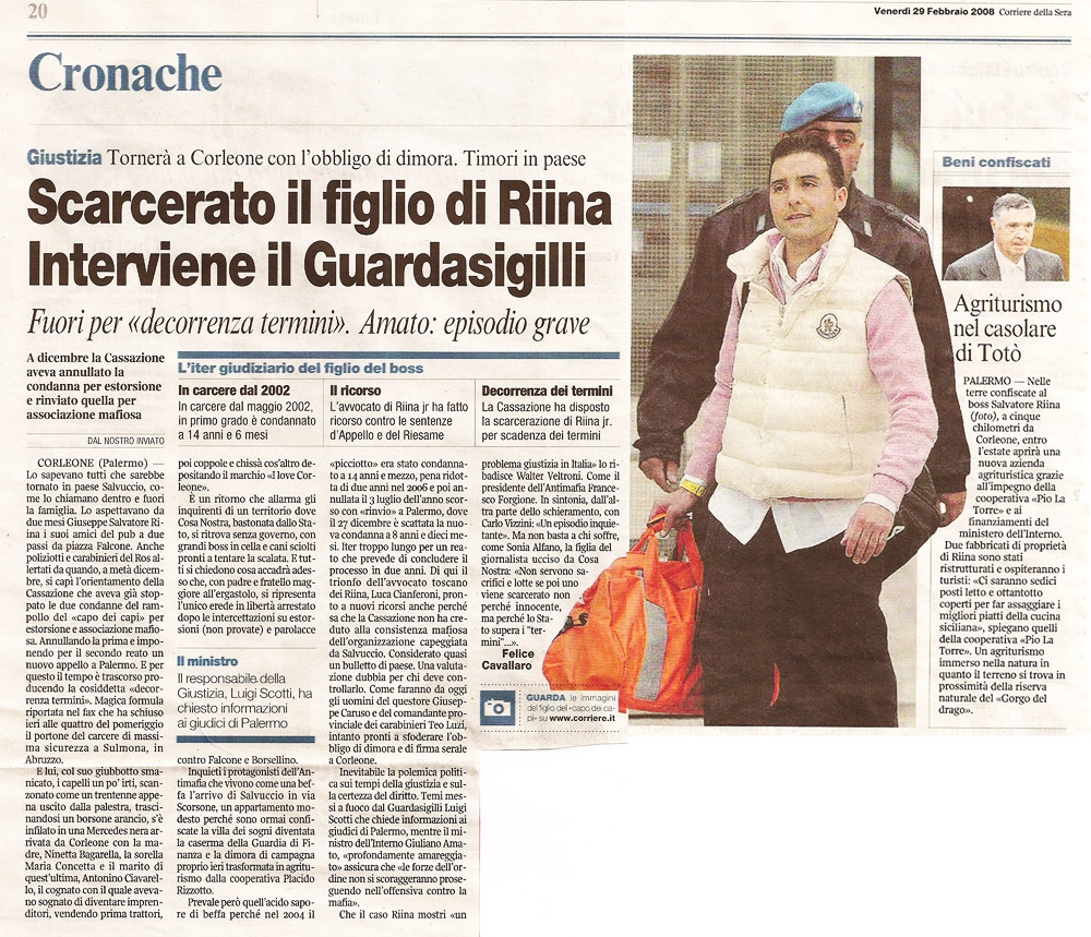 Scarcerato il figlio di Riina. Interviene il Guardasigilli