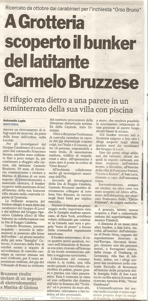 A Grotteria scoperto il bunker del latitante Carmelo Bruzzese