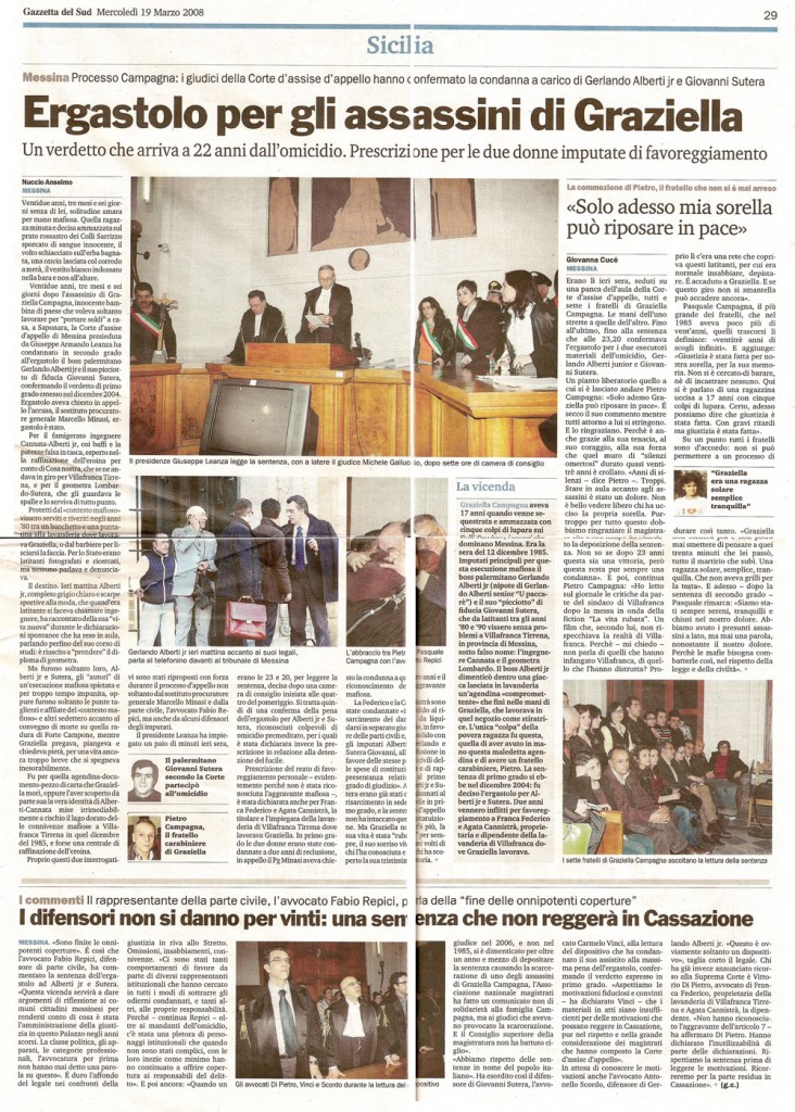 Ergastolo per gli assassini di Graziella