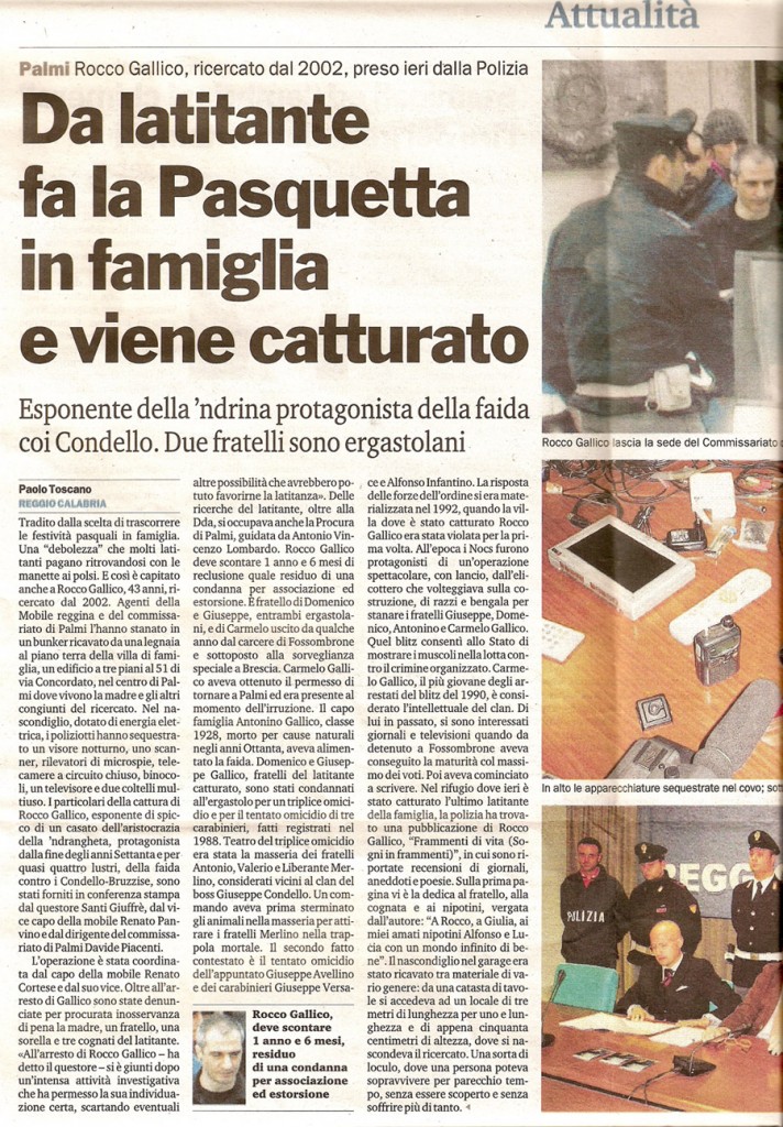 Da latitante fa la Pasquetta in famiglia e vince catturato