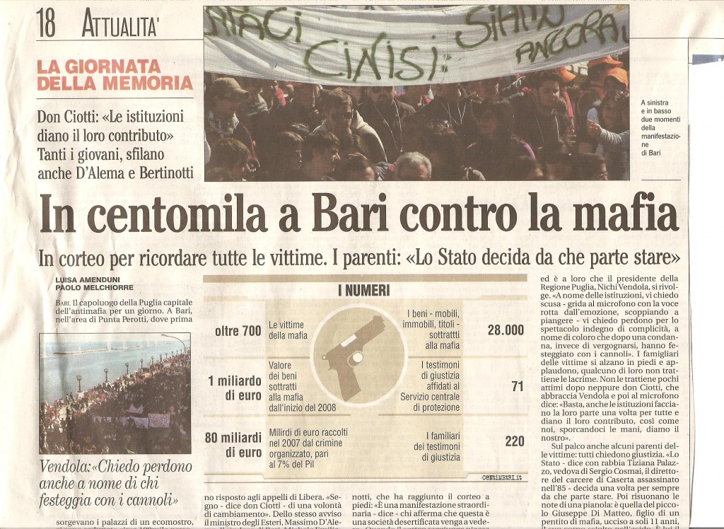 In centomila a Bari contro la mafia