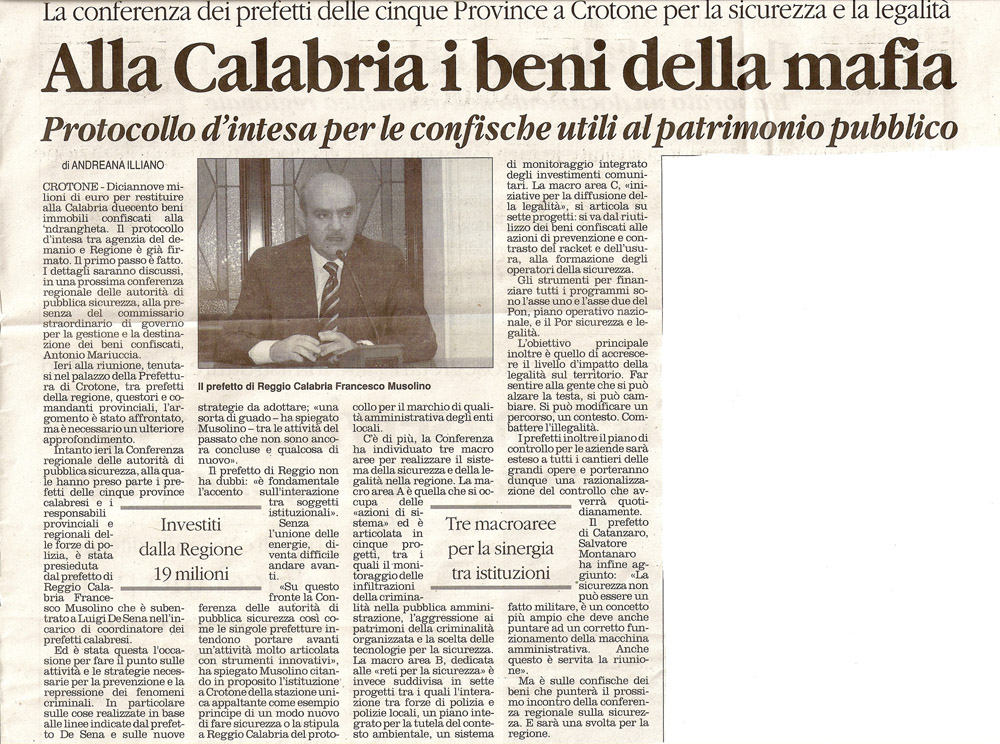Alla Calabria i beni della mafia