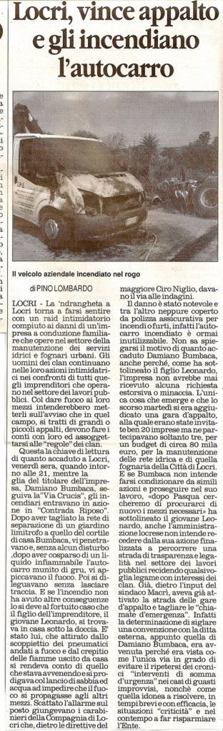 Locri, vince appalto e gli incendiano l’autocarro