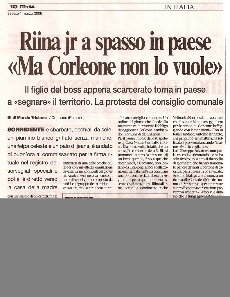 Riina jr a spasso in paese «Ma Corleone non lo vuole»